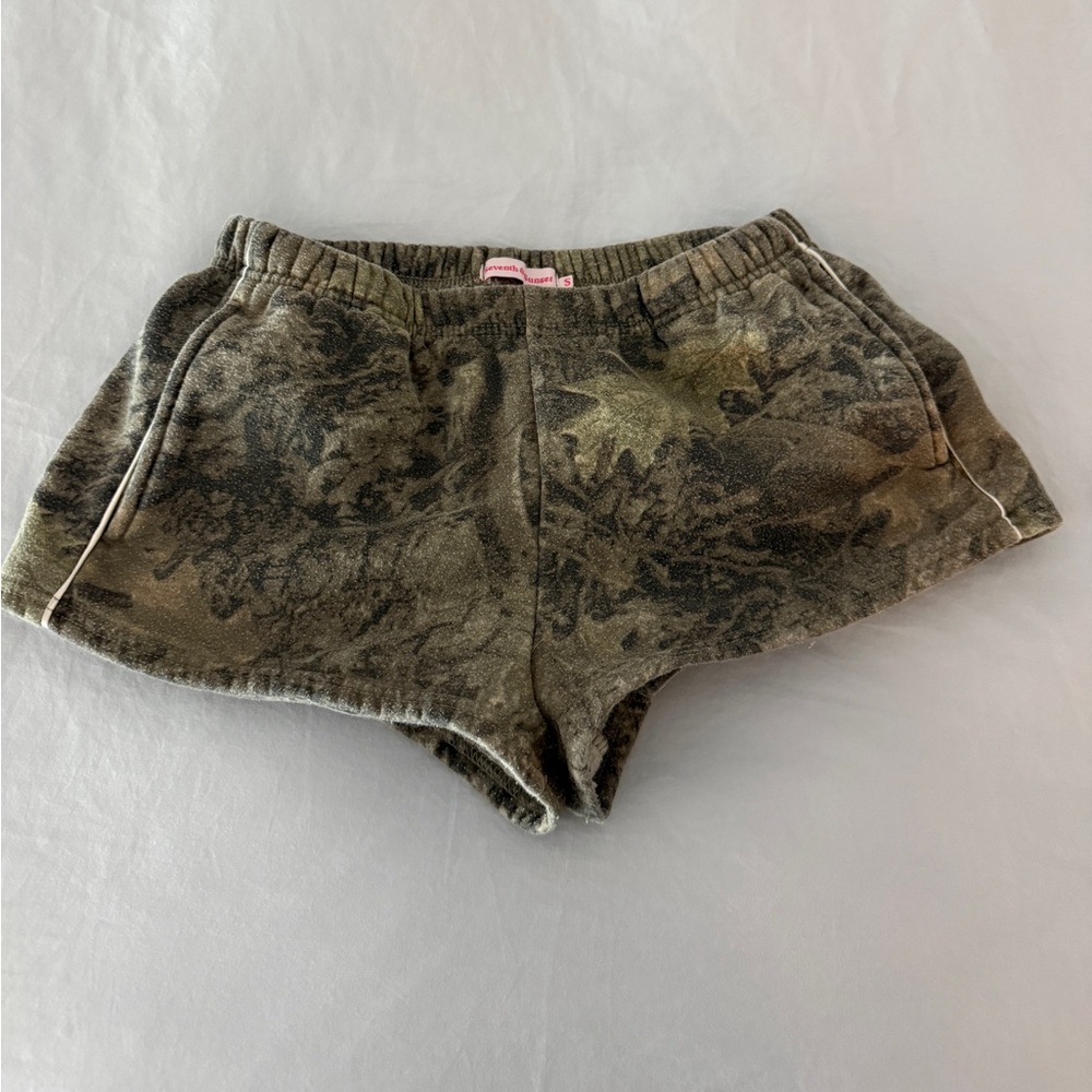 Women’s Camo Green Washed Textured Shorts